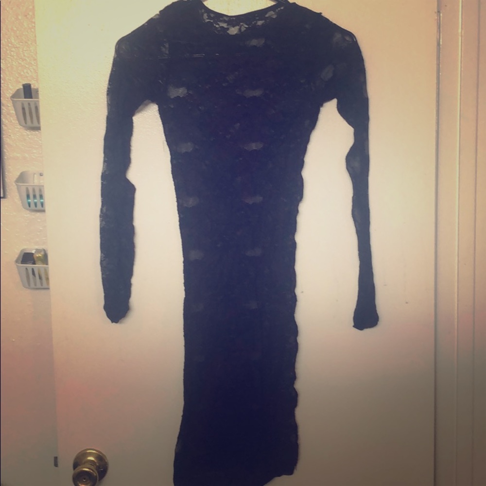 Black lace long sleeve dress